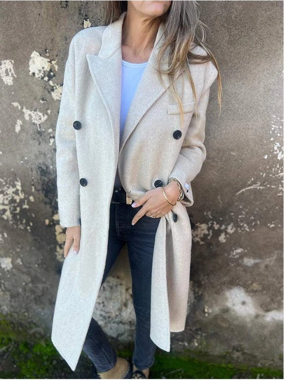 Chic Double-Breasted Long Wool Coat for Women