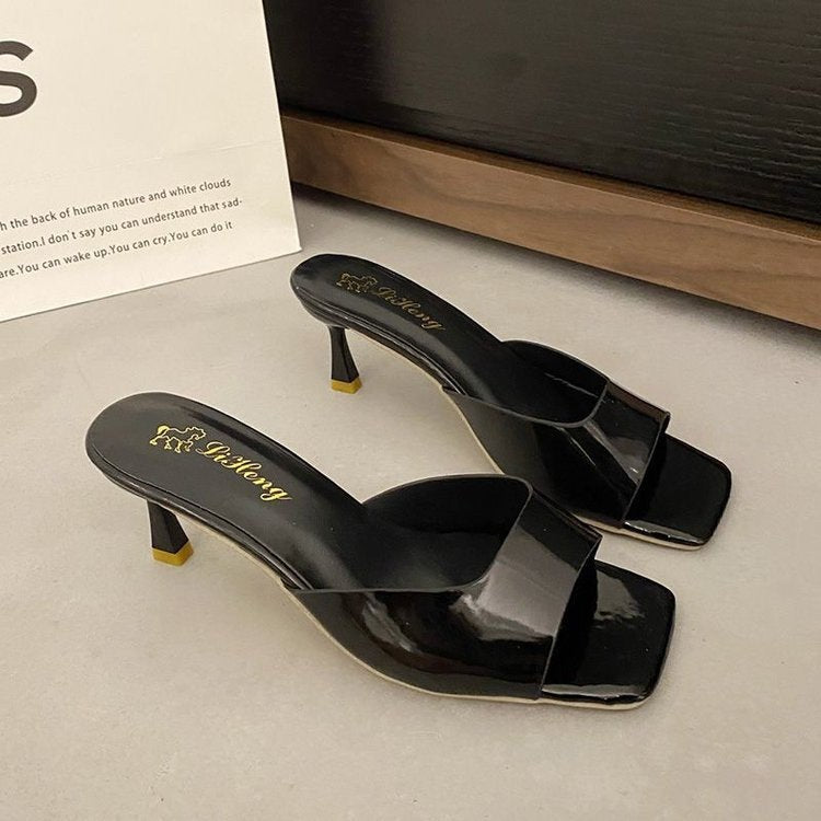 Women's Square Toe Slip-On Mid Heel Sandals