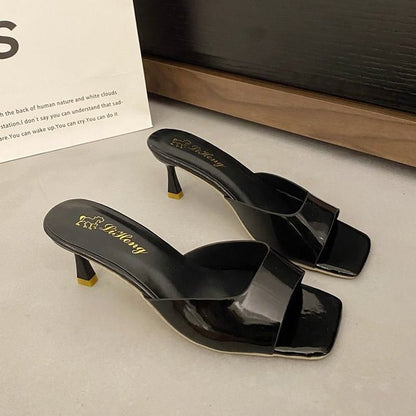 Women's Square Toe Slip-On Mid Heel Sandals