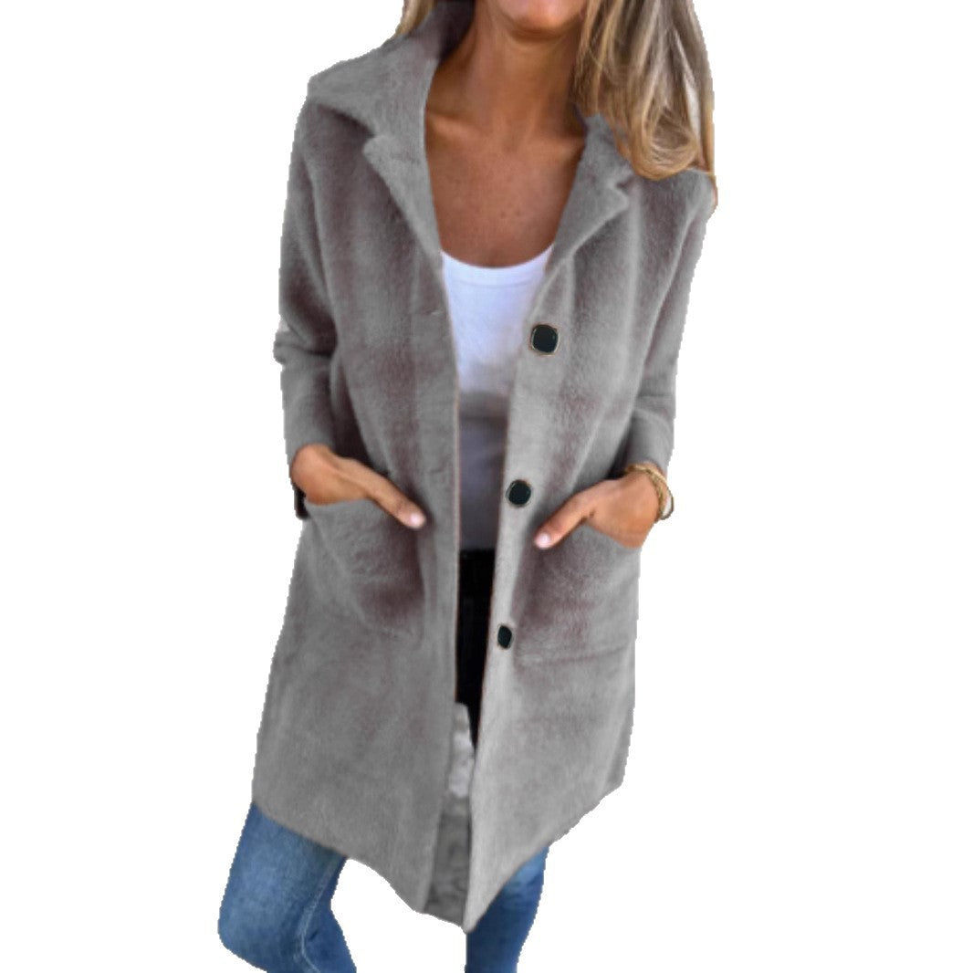 Women's Long Button-Front Coat with Pockets