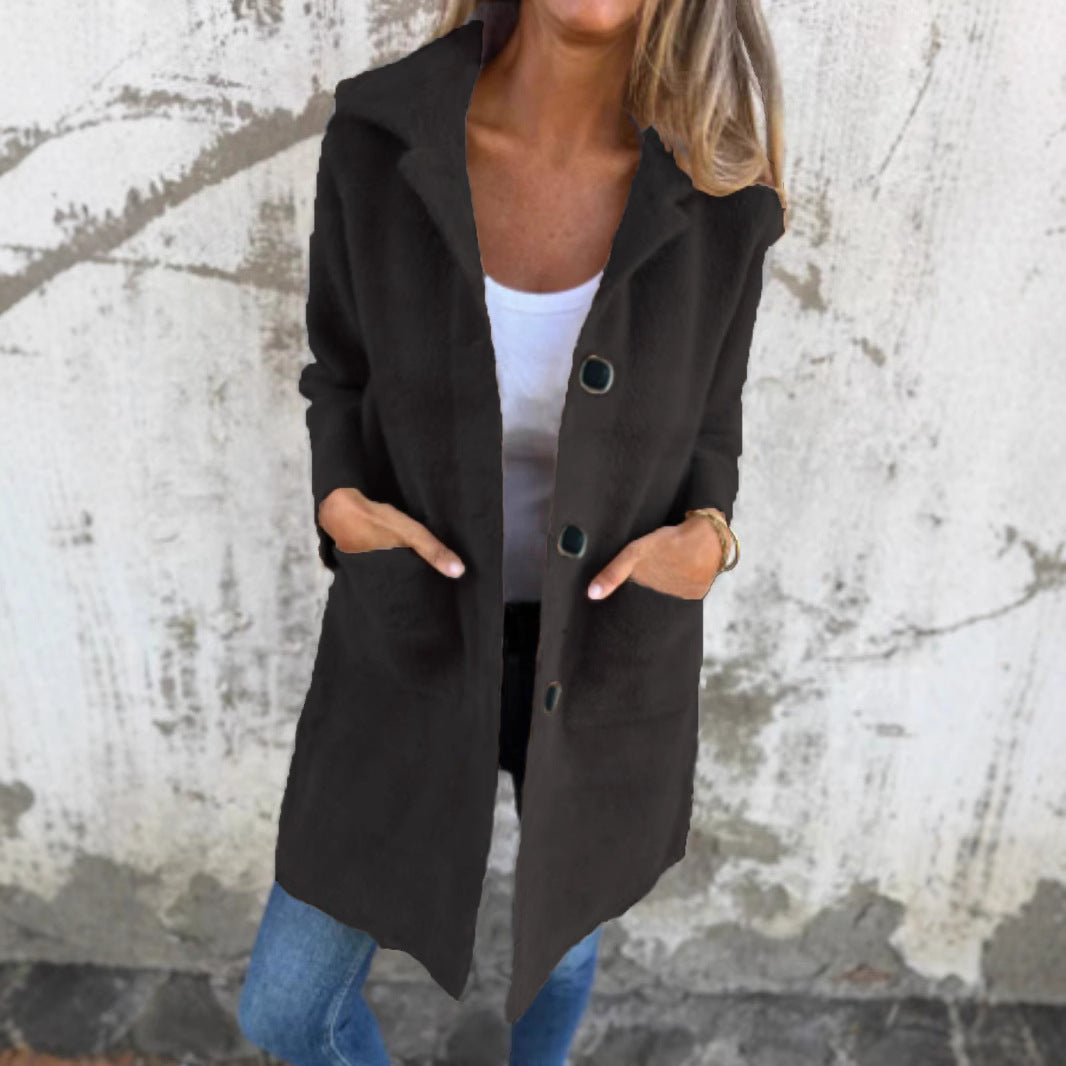 Women's Long Button-Front Coat with Pockets