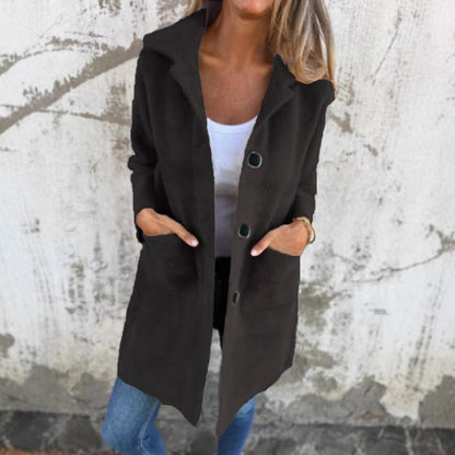 Women's Long Button-Front Coat with Pockets