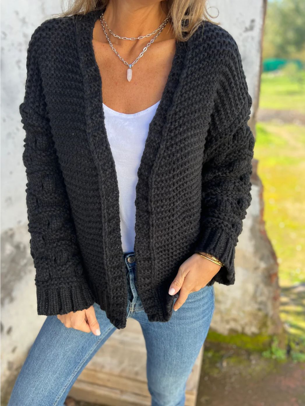 Women's Chunky Knit Open-Front Cardigan
