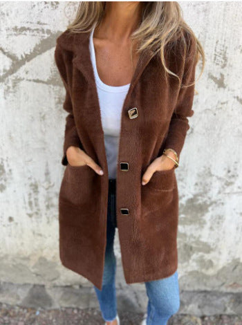 Women's Long Button-Front Coat with Pockets