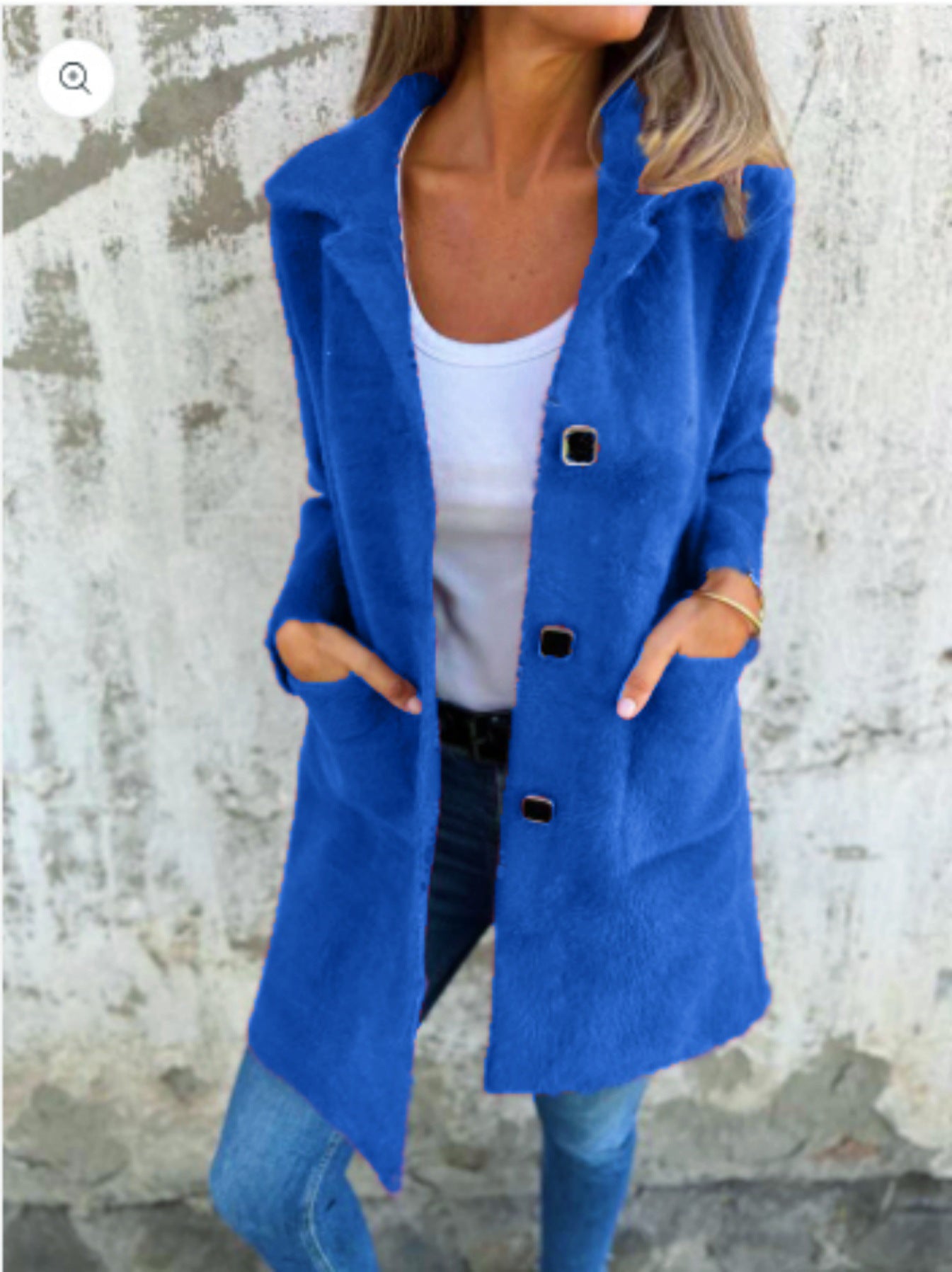 Women's Long Button-Front Coat with Pockets