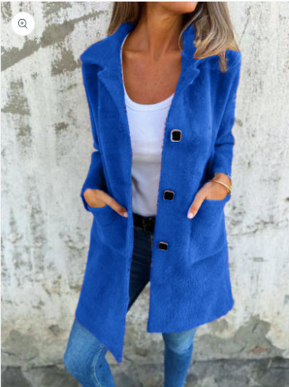 Women's Long Button-Front Coat with Pockets