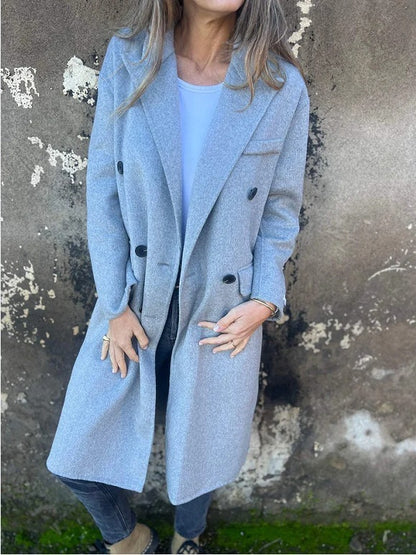 Chic Double-Breasted Long Wool Coat for Women