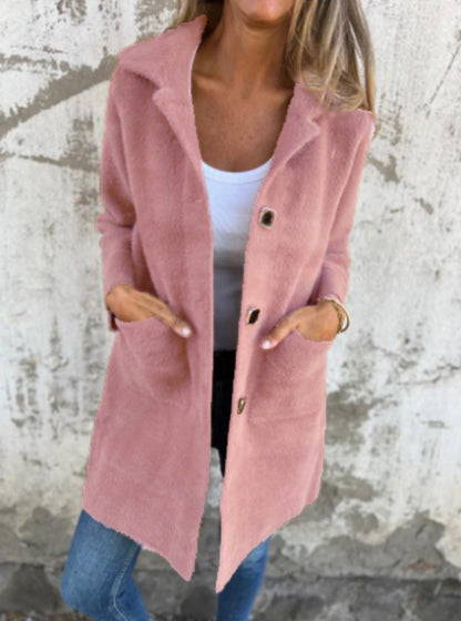 Women's Long Button-Front Coat with Pockets