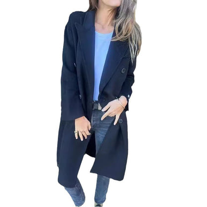 Chic Double-Breasted Long Wool Coat for Women