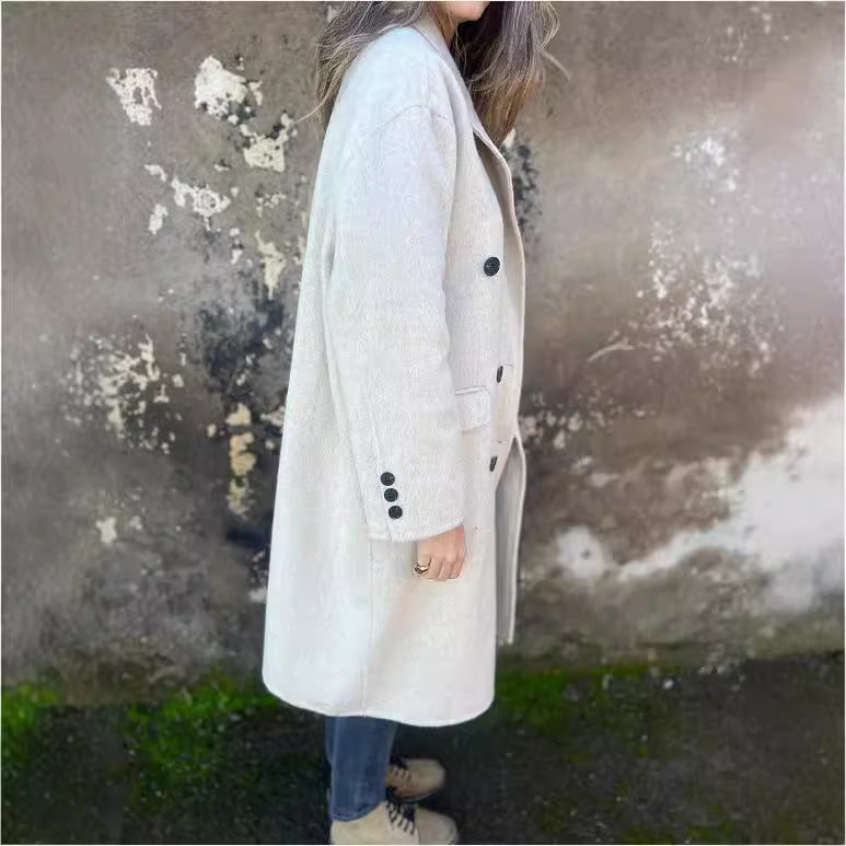 Chic Double-Breasted Long Wool Coat for Women