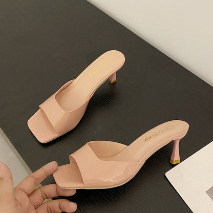 Women's Square Toe Slip-On Mid Heel Sandals