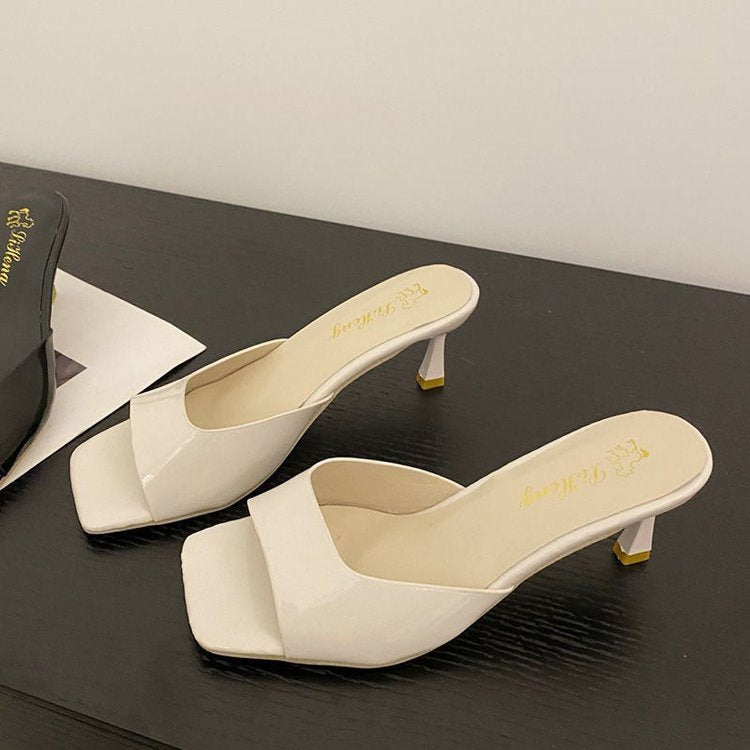 Women's Square Toe Slip-On Mid Heel Sandals