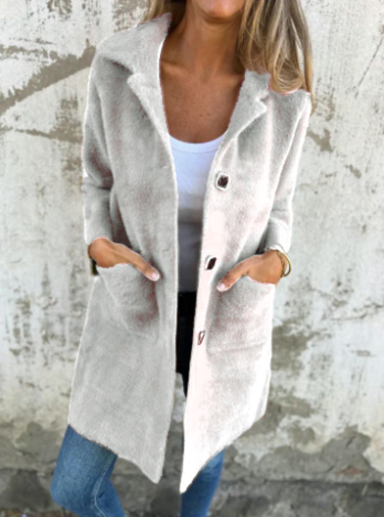 Women's Long Button-Front Coat with Pockets
